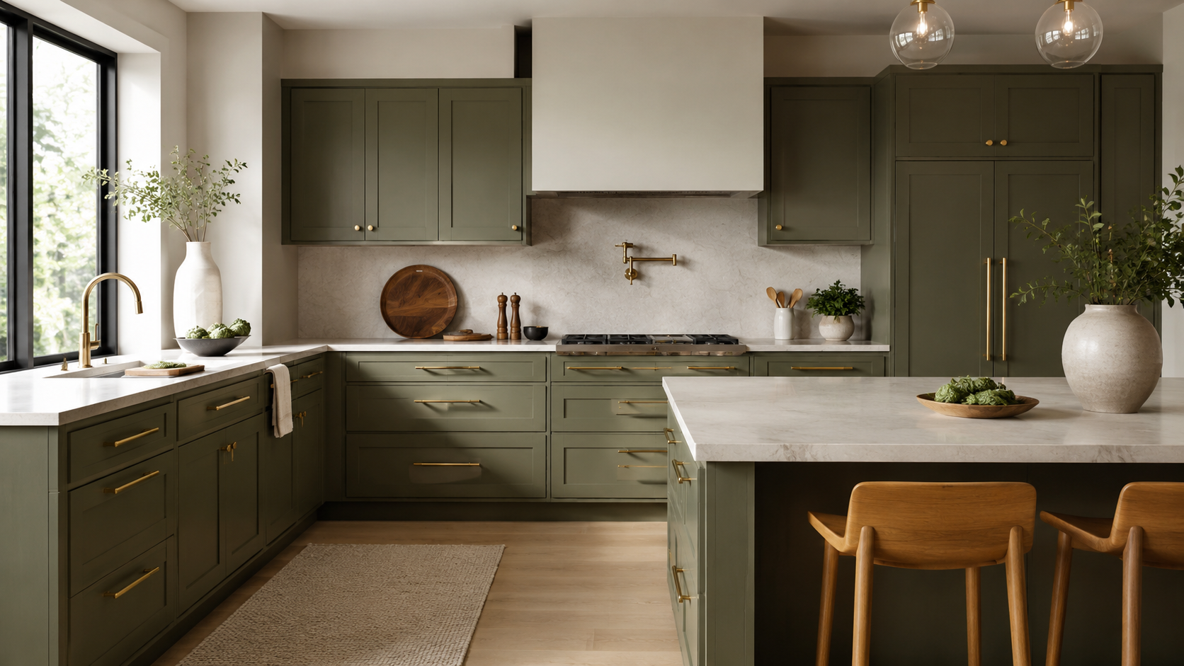 Olive Green Kitchen Cabinets Brass Hardware